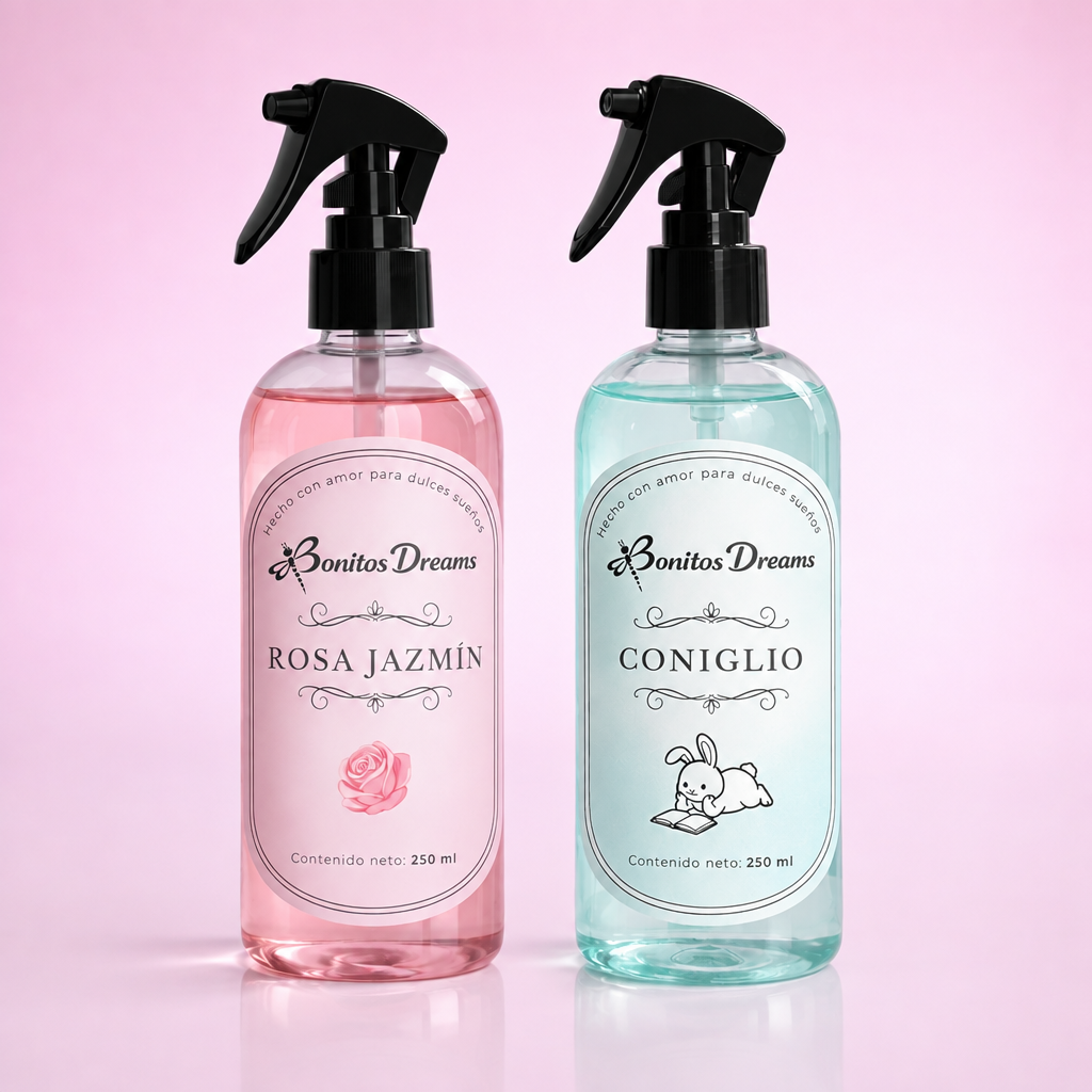Perfumina Bonitos Dreams en sus dos aromas, Rosa Jazmin y Coniglio