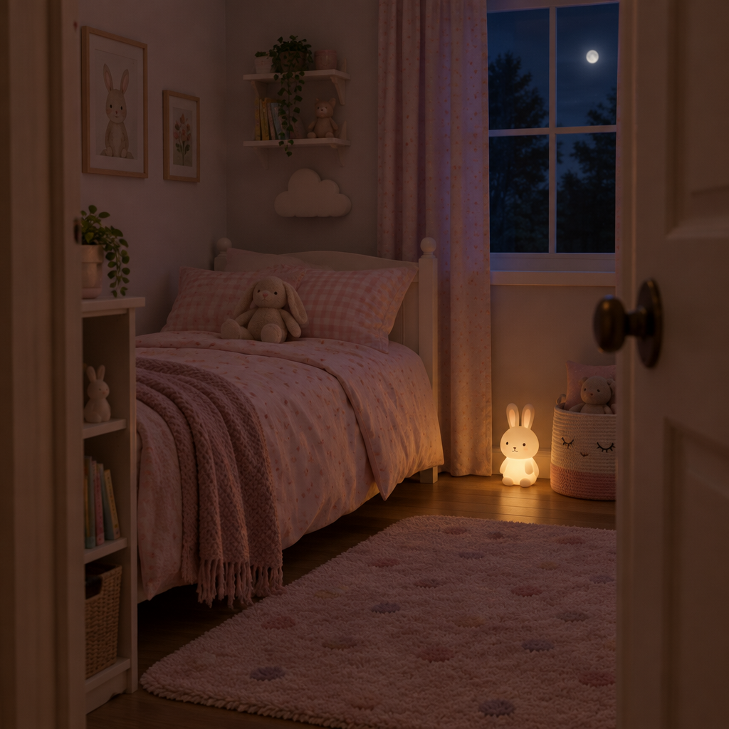 Pieza de un chico de noche, lista para dormir